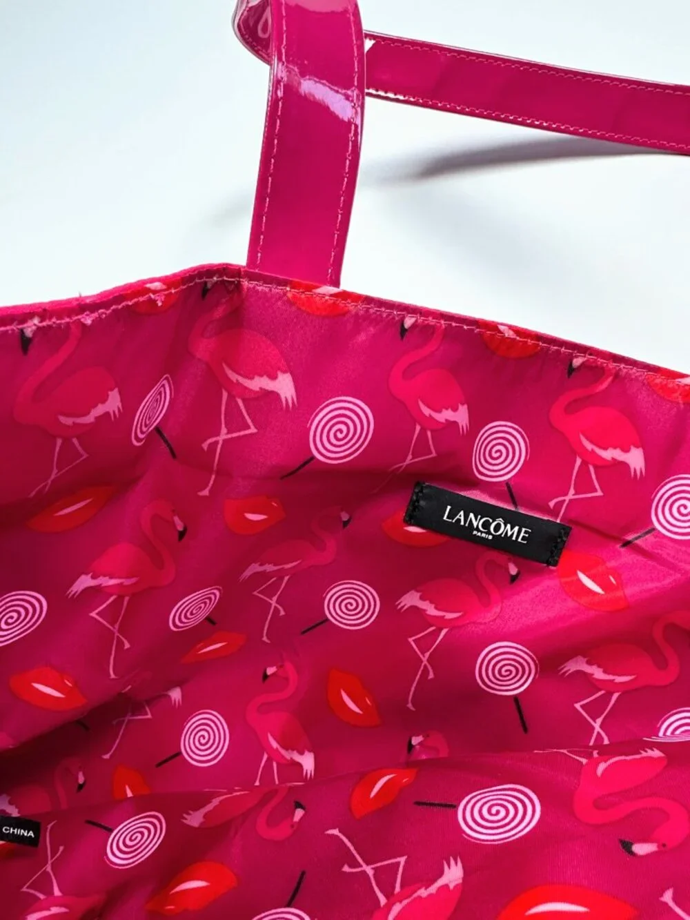 Lancôme Pink/Red Waterproof Flamingo Lined Tote‎ Bag Hot Barbie 16x15x3”
